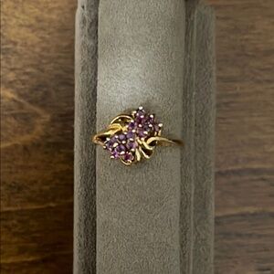 Gold-Tone Ring with Clustered Purple Gemstones